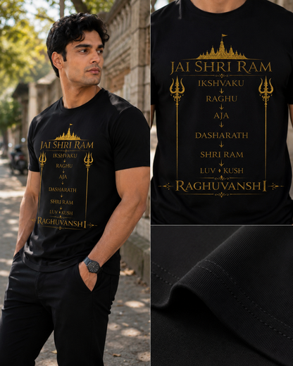 Jai Shri Ram Raghuvanshi Premium Black Half Sleeve T-Shirt for Men | Spiritual Hindu Graphic Printed Tee