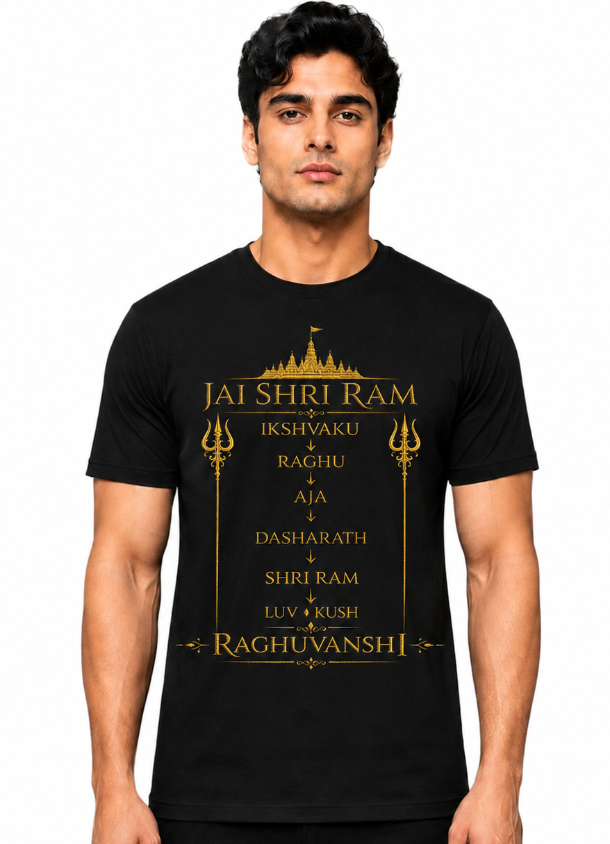 Jai Shri Ram Raghuvanshi Premium Black Half Sleeve T-Shirt for Men | Spiritual Hindu Graphic Printed Tee