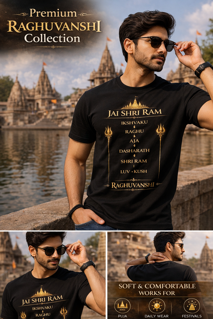 Jai Shri Ram Raghuvanshi Premium Black Half Sleeve T-Shirt for Men | Spiritual Hindu Graphic Printed Tee