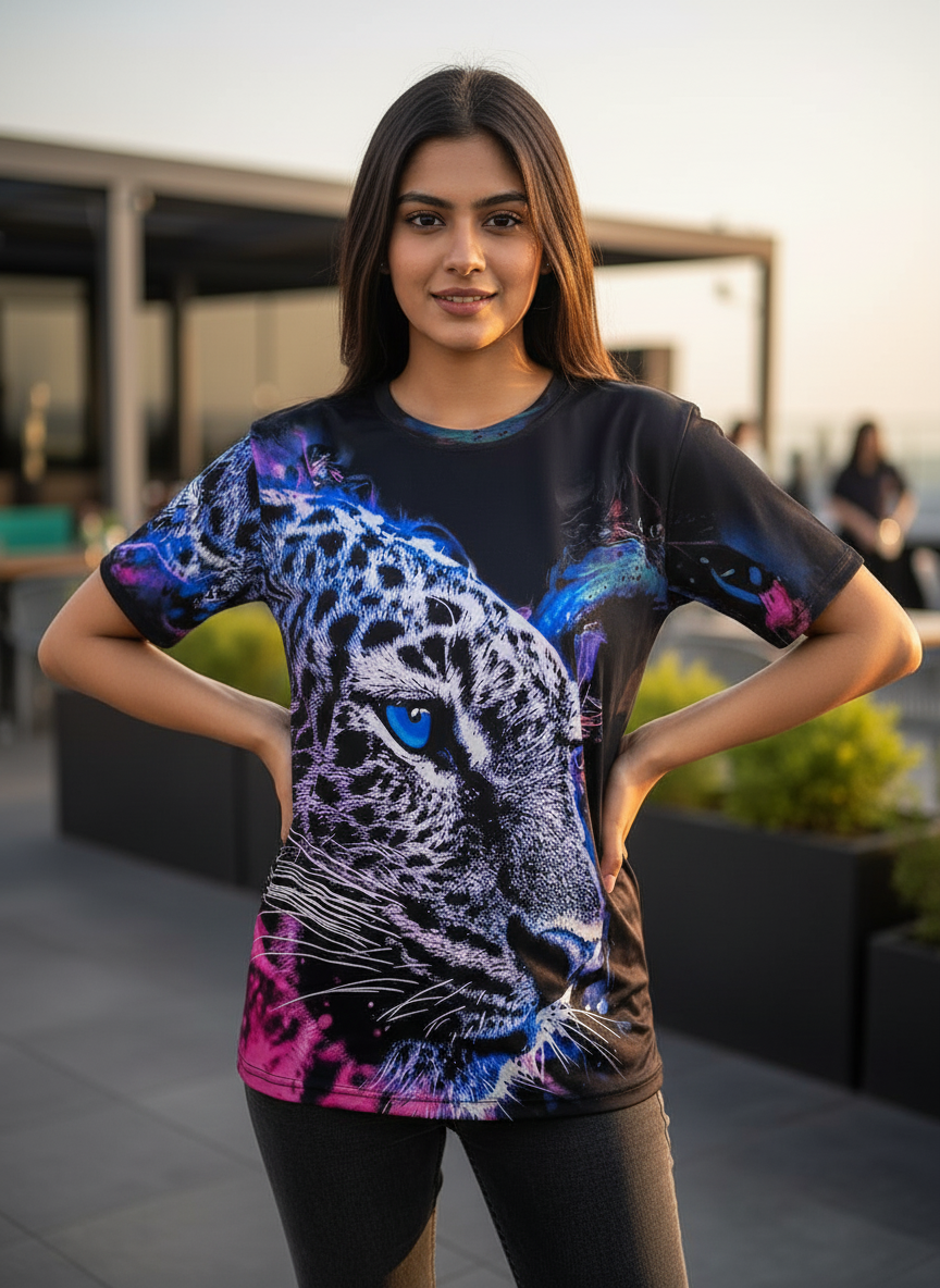 Tiger Printed Oversized Women’s T-Shirt | Polycotton Half Sleeve Casual Tee