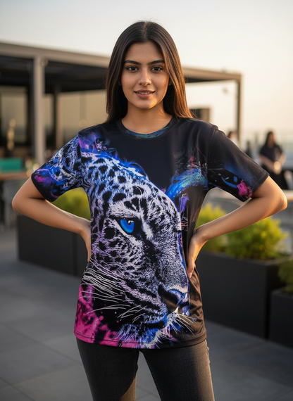 Tiger Printed Oversized Women’s T-Shirt | Polycotton Half Sleeve Casual Tee