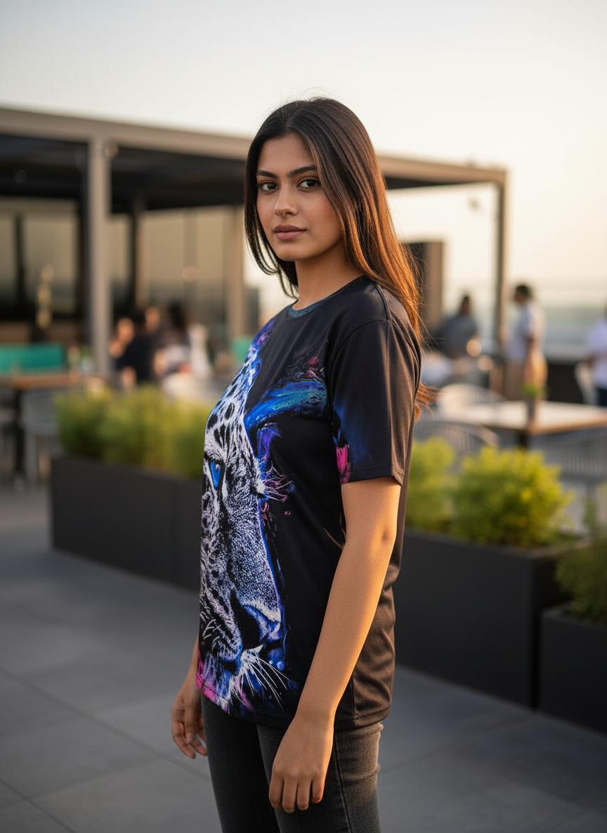 Tiger Printed Oversized Women’s T-Shirt | Polycotton Half Sleeve Casual Tee