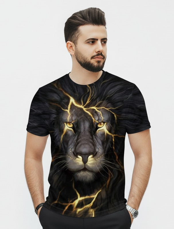 2-Pack Men's 3D Realistic Lion Graphic T-Shirts 2-Pack ( Black-Lite Tiger)