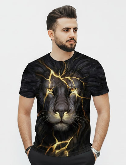 2-Pack Men's 3D Realistic Lion Graphic T-Shirts 2-Pack ( Black-Lite Tiger)