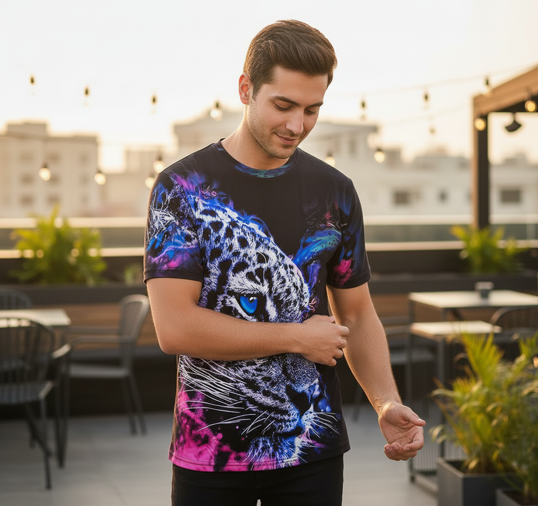 T-shirt, Men's Casual Street Style Stretch Round Neck Tee Shirt For Summer