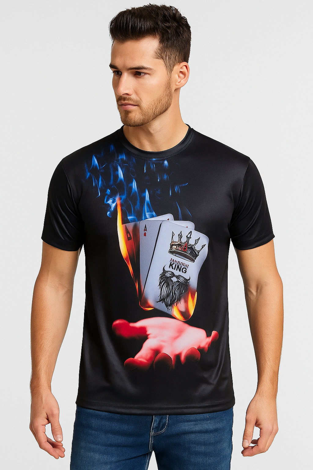 Flame Playing Cards 3D Print T-shirt For Men | Casual T Shirt | Poker Card Design