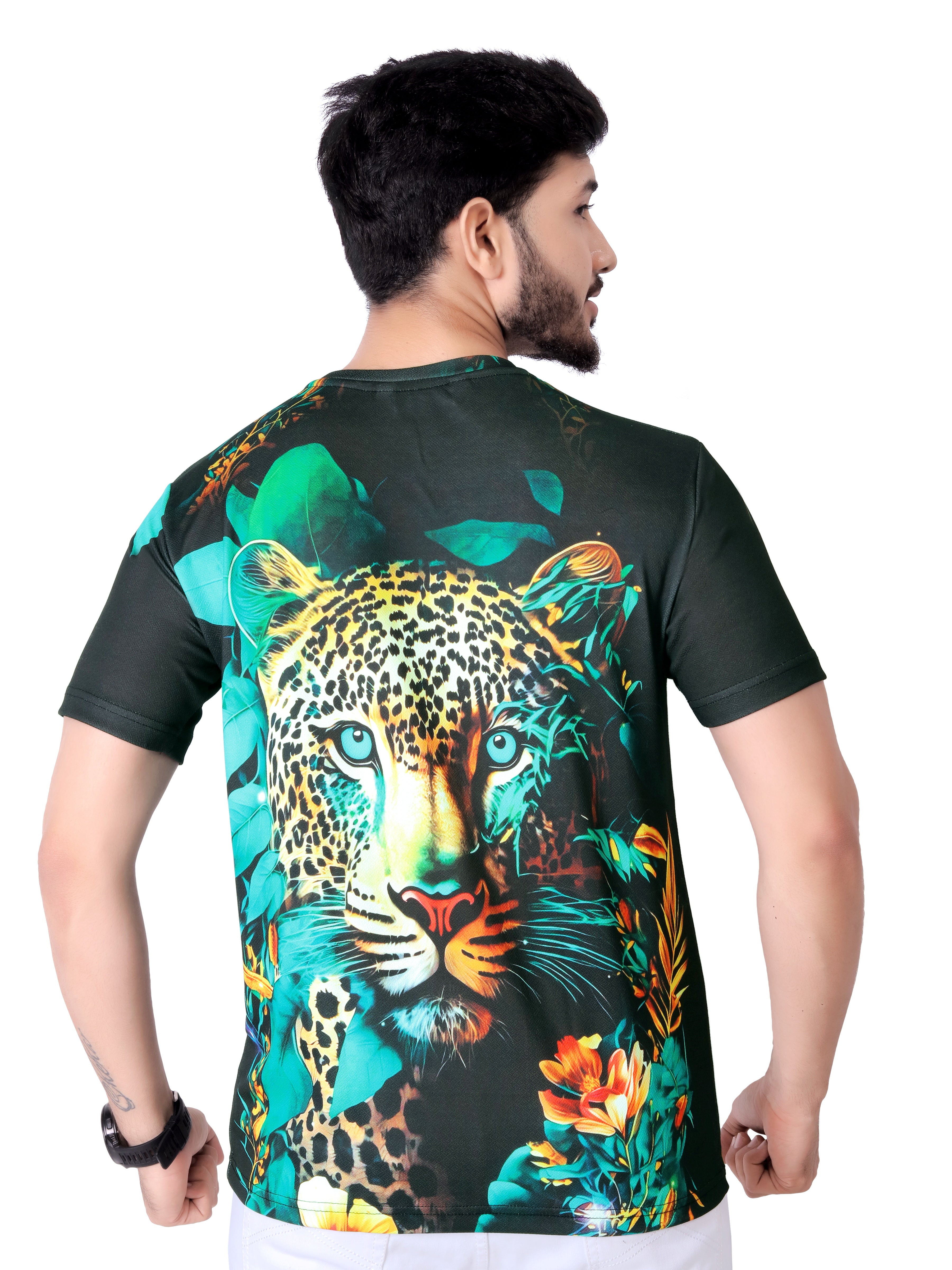 Combo - Pack of - 2 Leopard T-shirt Men's Casual Street Style Stretch Round Neck Tee Shirt For Summer. Grey - Green - UD FABRIC - Your Style our Design