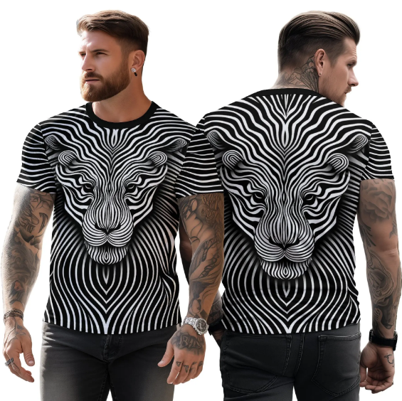 t shirts to print Vintage Animal T Shirt for Men/Summer Short Sleeve Holiday T-Shirts Loose Clothing O-Neck Pullover/Lion Printed Attractive T Shirt (in, Alpha, 2XL, Regular, White) - UD FABRIC - Your Style our Design