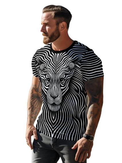 t shirts to print Vintage Animal T Shirt for Men/Summer Short Sleeve Holiday T-Shirts Loose Clothing O-Neck Pullover/Lion Printed Attractive T Shirt (in, Alpha, 2XL, Regular, White) - UD FABRIC - Your Style our Design