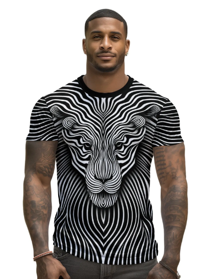 t shirts to print Vintage Animal T Shirt for Men/Summer Short Sleeve Holiday T-Shirts Loose Clothing O-Neck Pullover/Lion Printed Attractive T Shirt (in, Alpha, 2XL, Regular, White) - UD FABRIC - Your Style our Design