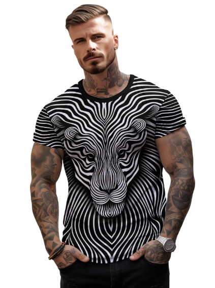 t shirts to print Vintage Animal T Shirt for Men/Summer Short Sleeve Holiday T-Shirts Loose Clothing O-Neck Pullover/Lion Printed Attractive T Shirt (in, Alpha, 2XL, Regular, White) - UD FABRIC - Your Style our Design