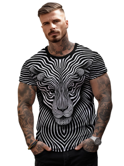 Vintage lion print T-shirt with optical illusion design.