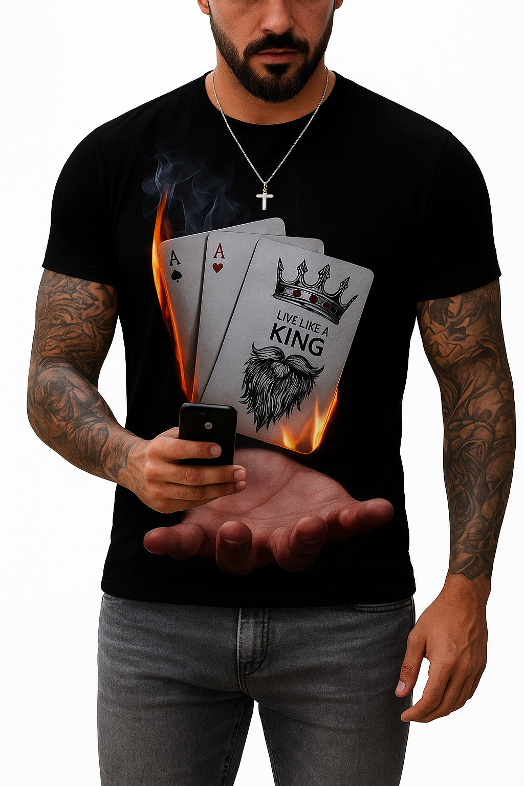 Flame Playing Cards 3D Print T-shirt For Men | Casual T Shirt | Poker Card Design