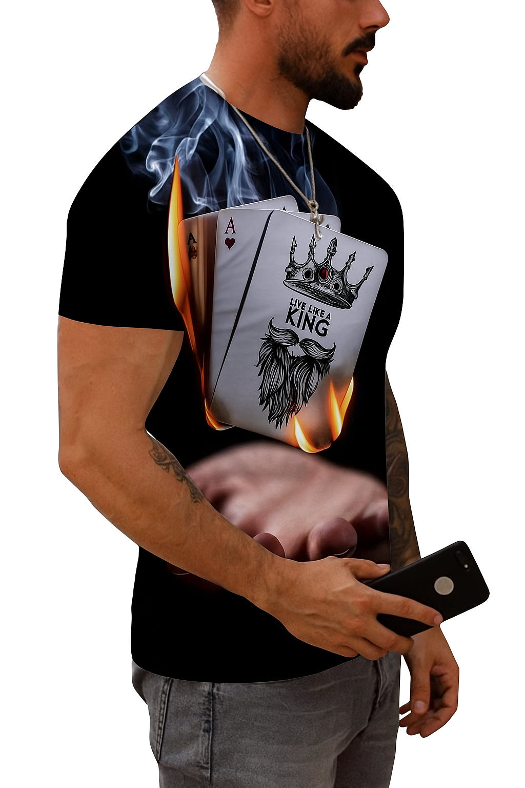 Flame Playing Cards 3D Print T-shirt For Men | Casual T Shirt | Poker Card Design