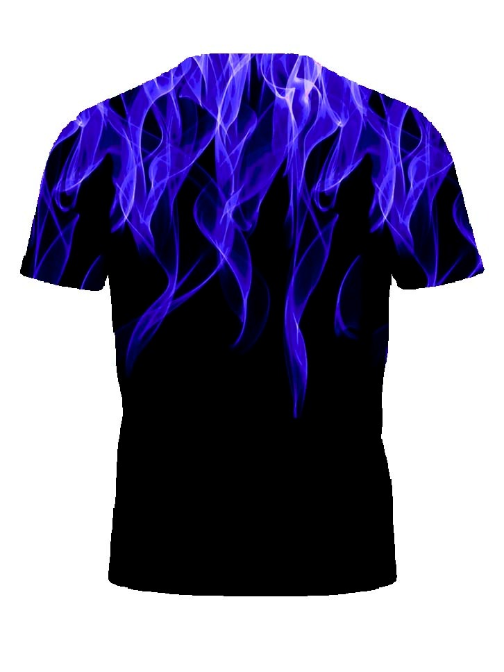 Cool 3D Flame Print T-Shirt Casual Funny Fire Pattern Pullover Unisex Fashion Tops Blue