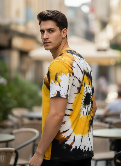 Color Block Style T-Shirts for Men | Spiral Streak Print Short Sleeve Shirt | Casual Summer Tee- RED