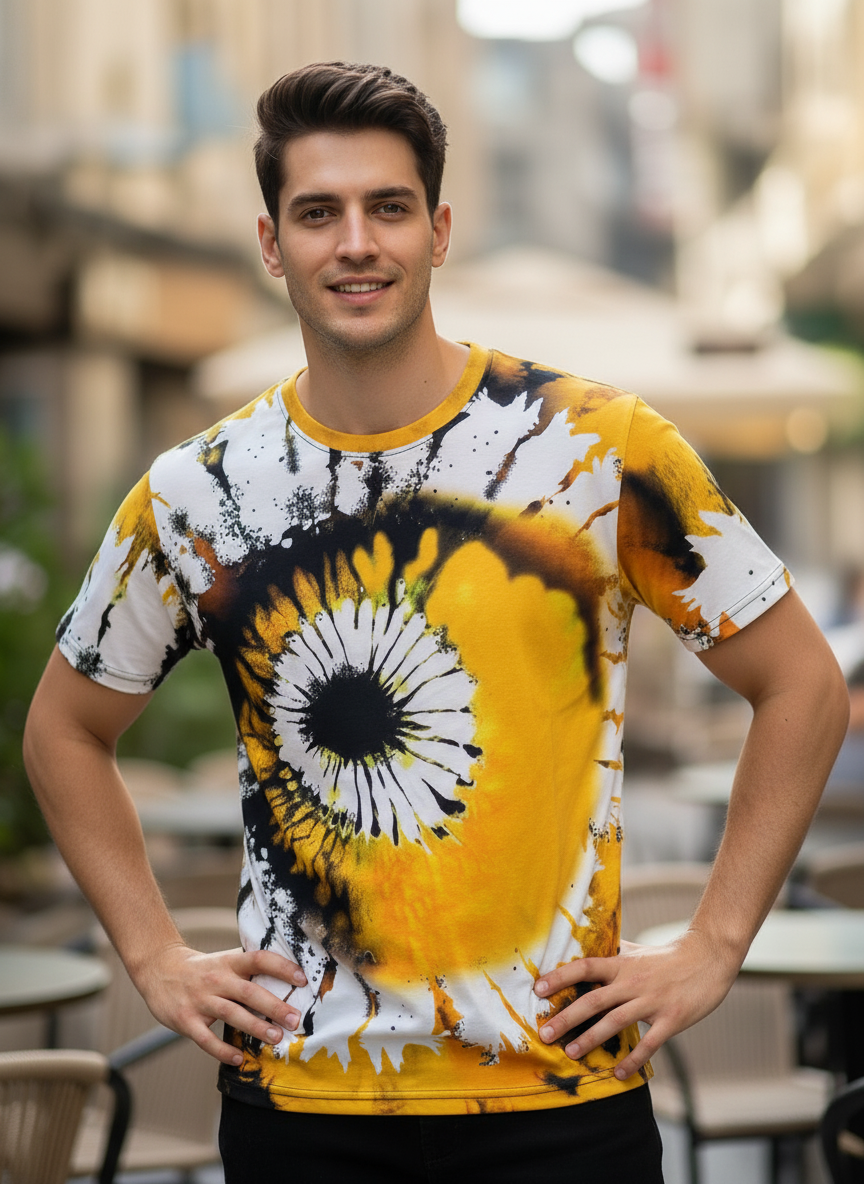 Color Block Style T-Shirts for Men | Spiral Streak Print Short Sleeve Shirt | Casual Summer Tee- RED