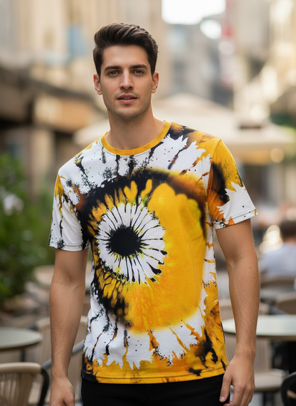 Color Block Style T-Shirts for Men | Spiral Streak Print Short Sleeve Shirt | Casual Summer Tee- RED