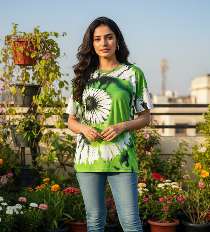 Color Block Printed Polycotton Half Sleeve Oversized Animal T-Shirt for Women