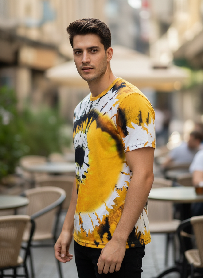 Color Block Style T-Shirts for Men | Spiral Streak Print Short Sleeve Shirt | Casual Summer Tee- RED