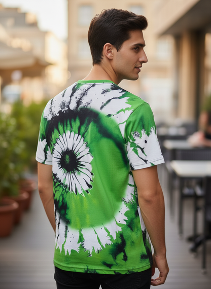 Tie-Dye Style Brown T-Shirts for Men | Spiral Streak Print Short Sleeve Shirt | Casual Summer Tee