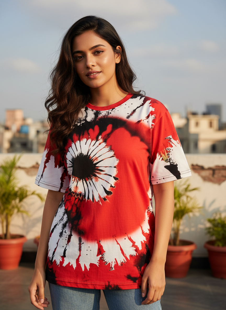 Color Block Printed Polycotton Half Sleeve Oversized Animal T-Shirt for Women