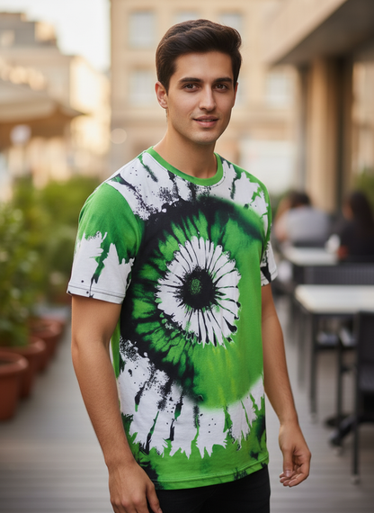 Tie-Dye Style Brown T-Shirts for Men | Spiral Streak Print Short Sleeve Shirt | Casual Summer Tee