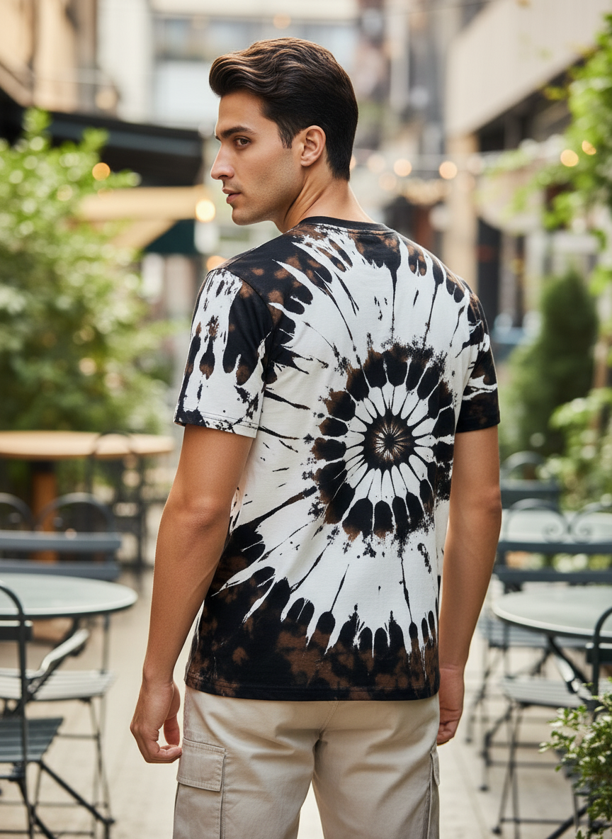 Tie Dye Style Colorfull T-Shirts for Men Spiral Streak Print Shirt with Short Sleeves - Green