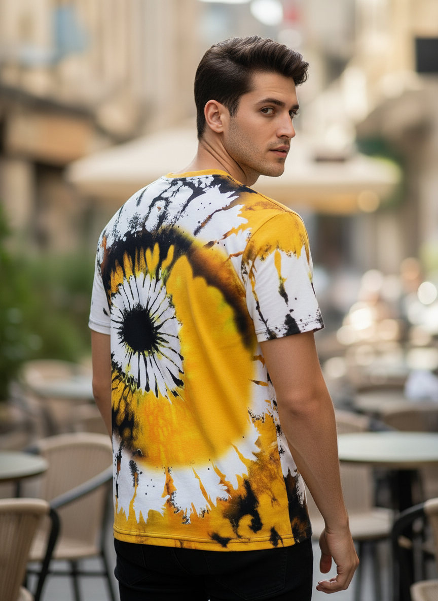 Color Block Style T-Shirts for Men | Spiral Streak Print Short Sleeve Shirt | Casual Summer Tee- RED