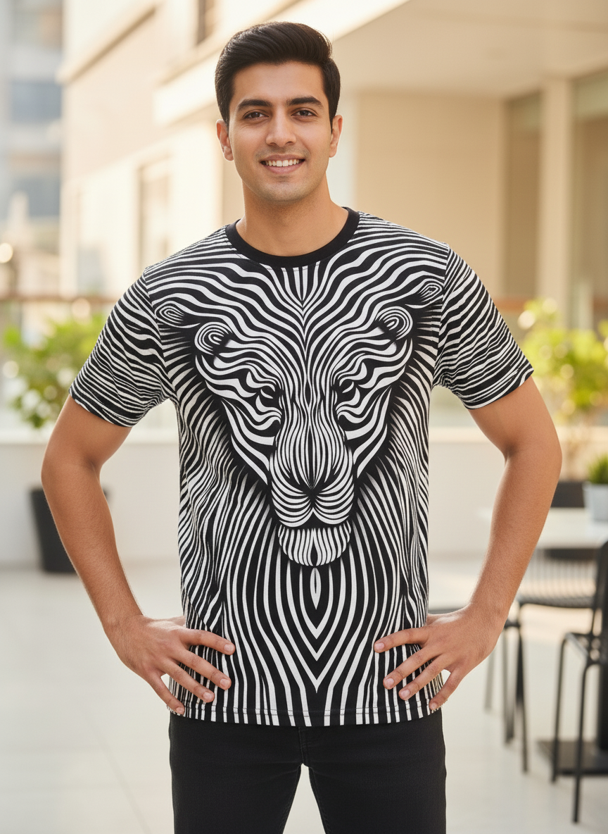 t shirts to print Vintage Animal T Shirt for Men/Summer Short Sleeve Holiday T-Shirts Loose Clothing O-Neck Pullover/Lion Printed Attractive T Shirt (in, Alpha, 2XL, Regular, White)