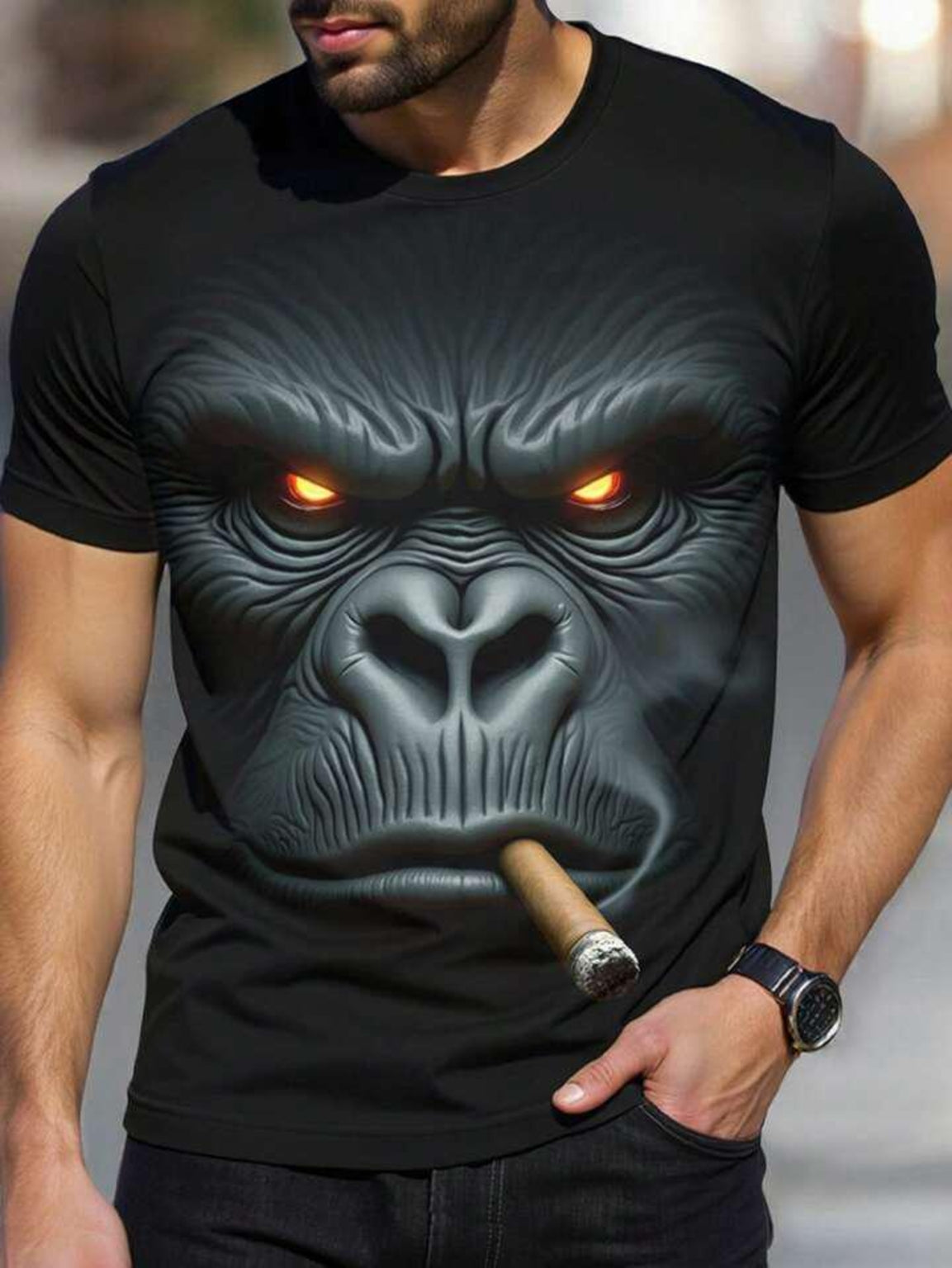 3D Gorilla Monkey Polyblend Print T-shirt For Men
