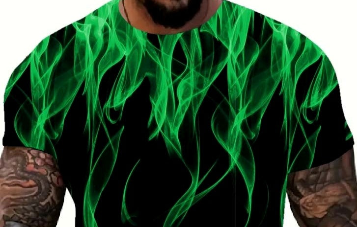 Cool 3D Flame Print T-Shirt Casual Funny Fire Pattern Pullover Unisex Fashion Tops Green - UD FABRIC - Your Style our Design