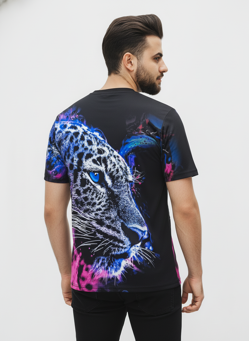2-Pack Men's 3D Realistic Lion Graphic T-Shirts 2-Pack ( Black-Multi Tiger)
