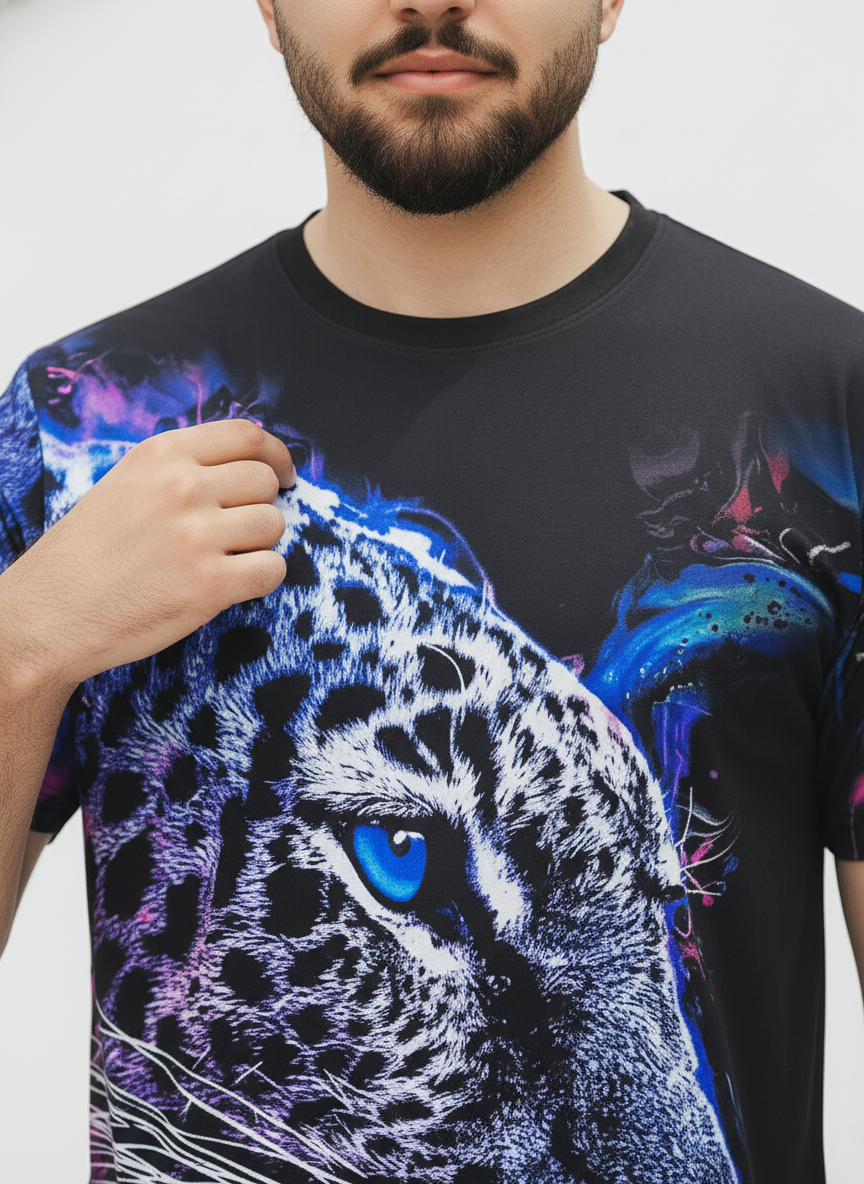 2-Pack Men's 3D Realistic Lion Graphic T-Shirts 2-Pack ( Black-Multi Tiger)