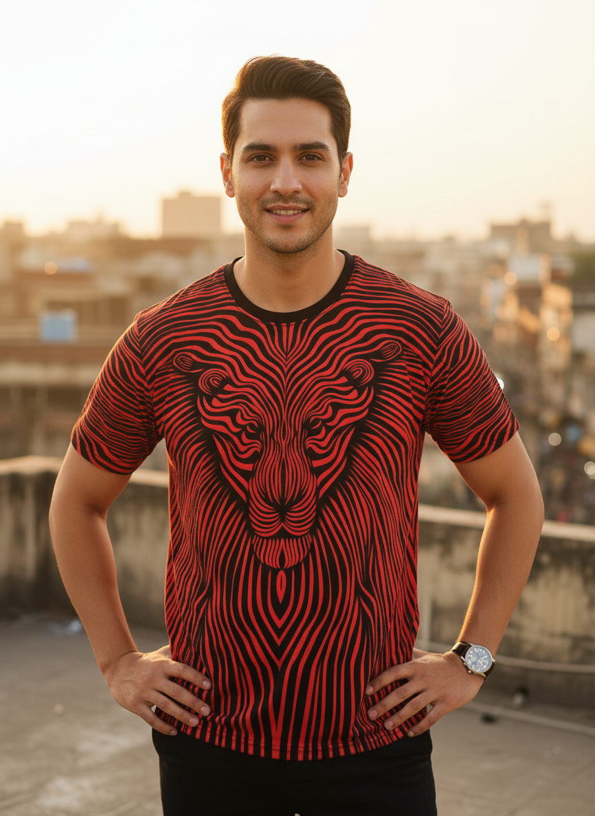 Vintage Animal T Shirt for Men /Summer Holiday T-Shirts -Lion Printed Attractive T Shirt
