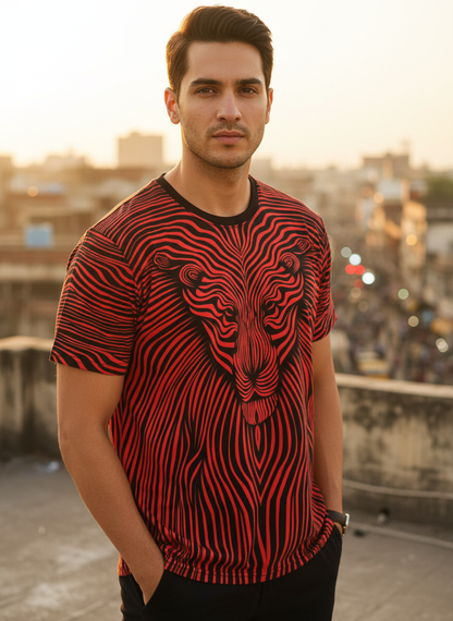 2-Pack Men's 3D Realistic Lion Graphic T-Shirts 2-Pack ( Black-Maroon Lion)