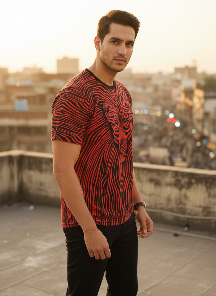 2-Pack Men's 3D Realistic Lion Graphic T-Shirts 2-Pack ( Black-Maroon Lion)