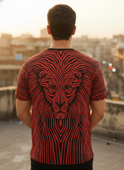 2-Pack Men's 3D Realistic Lion Graphic T-Shirts 2-Pack ( Black-Maroon Lion)