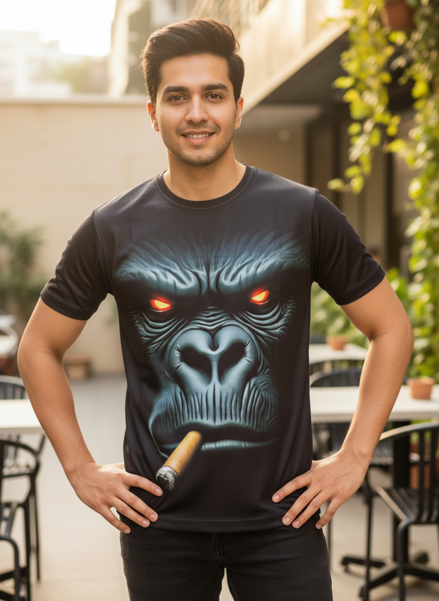 3D Gorilla Monkey Polyblend Print T-shirt For Men