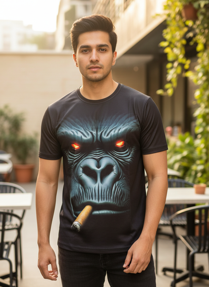 3D Gorilla Monkey Polyblend Print T-shirt For Men