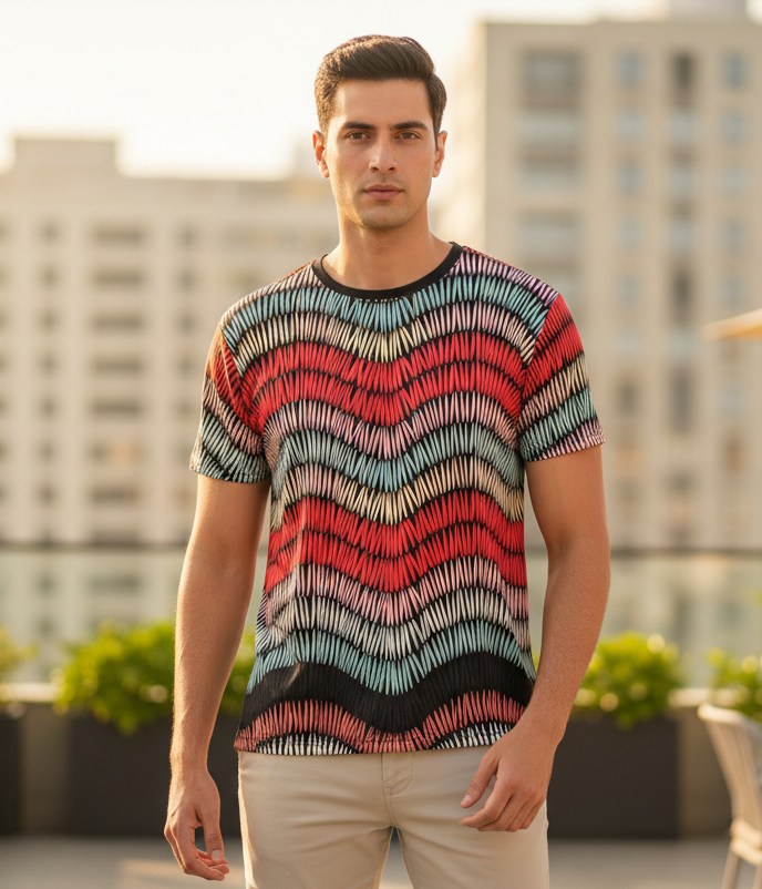 Printed Stretch Short Sleeve T Shirt for Men - UD FABRIC