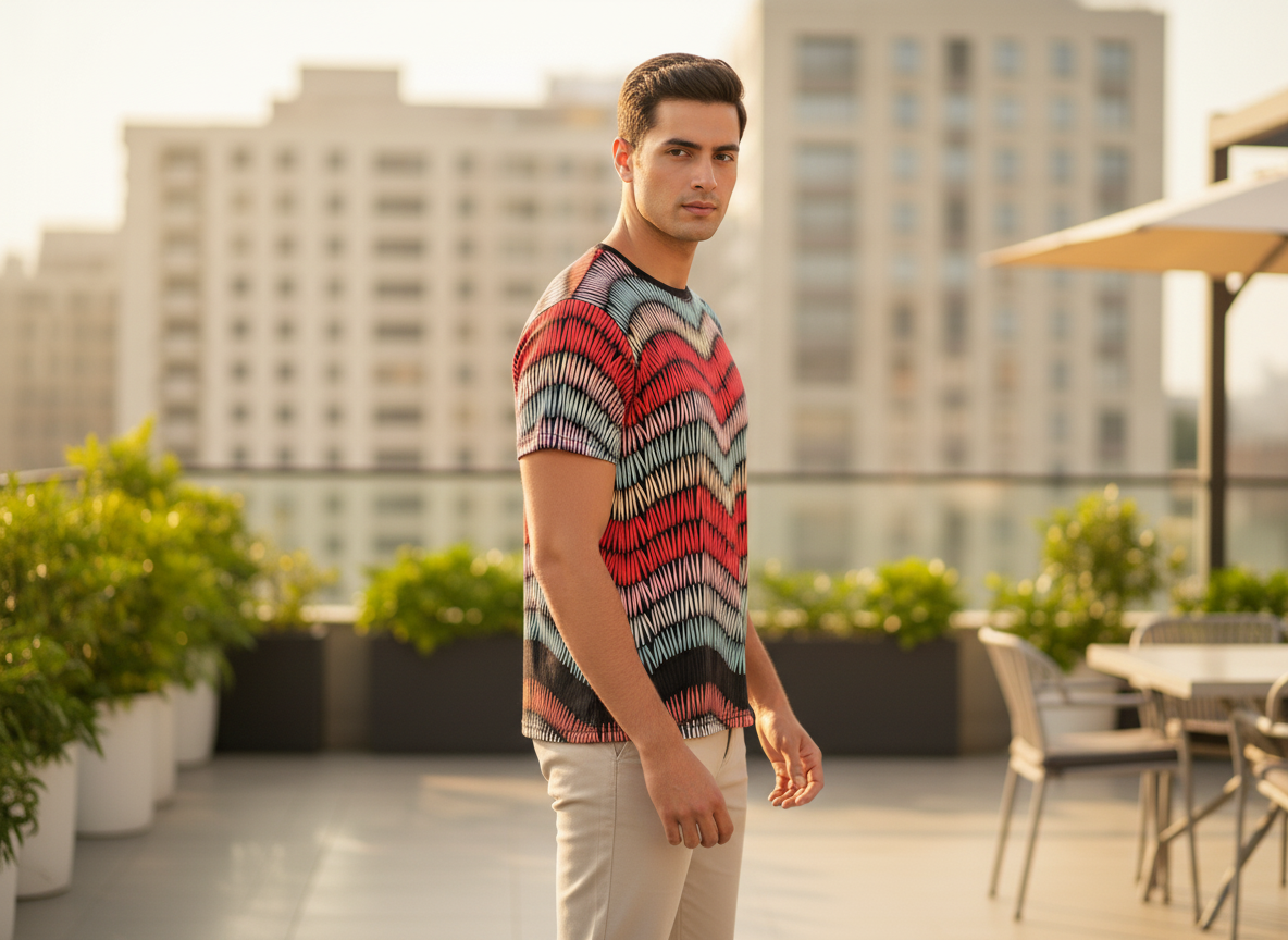 Printed Stretch Short Sleeve T Shirt for Men - UD FABRIC