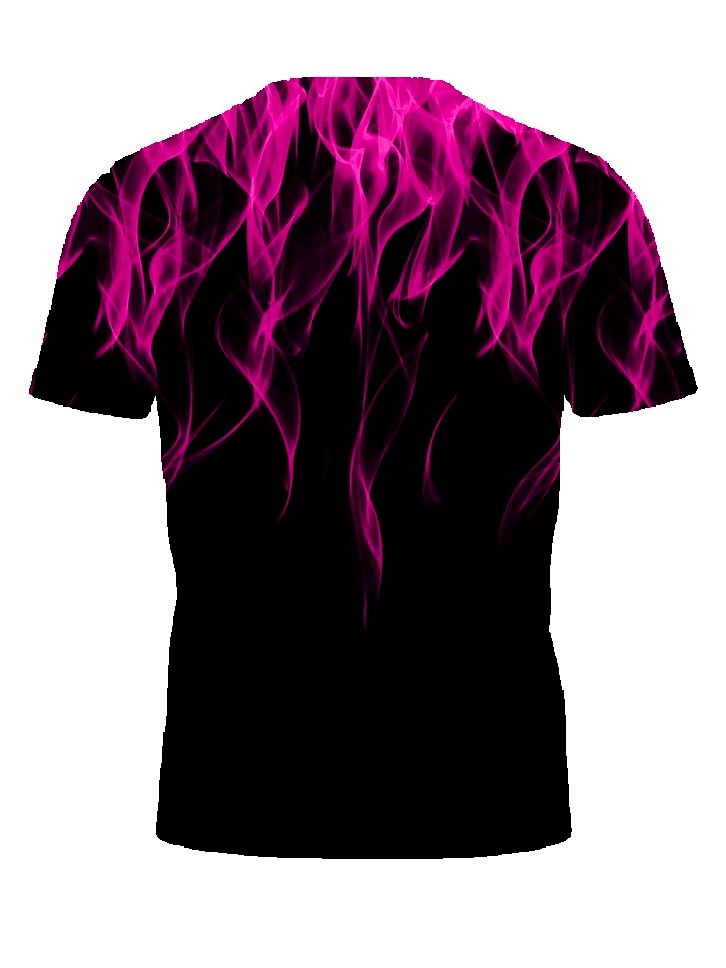 Cool 3D Flame Print T-Shirt Casual Funny Fire Pattern Pullover Unisex Fashion Tops Pink