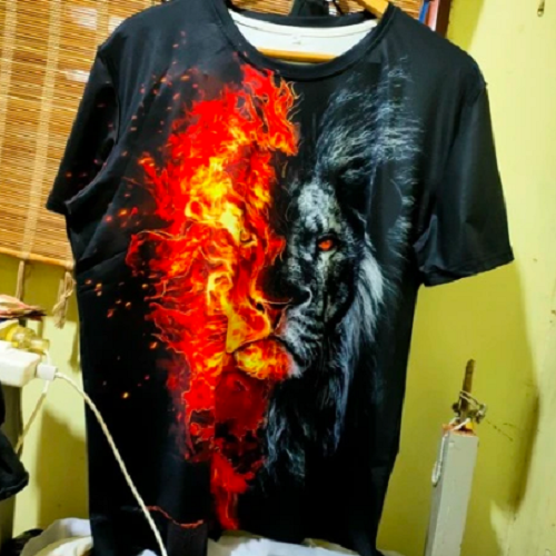 3D Animal Fire Lion Print T shirt