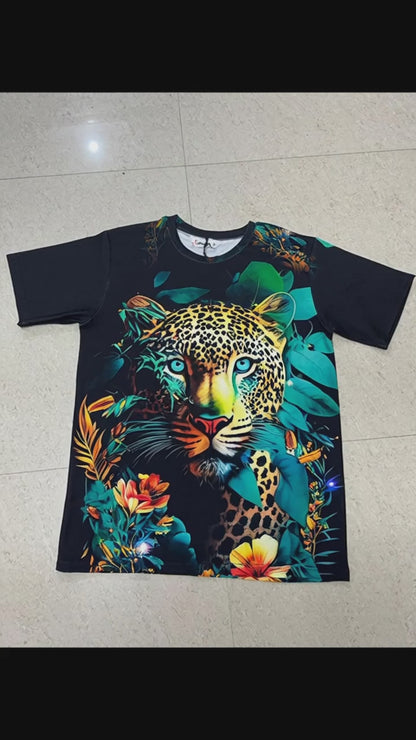 Tiger Printed Polycotton Half Sleeve Oversized Animal T-Shirt for Women
