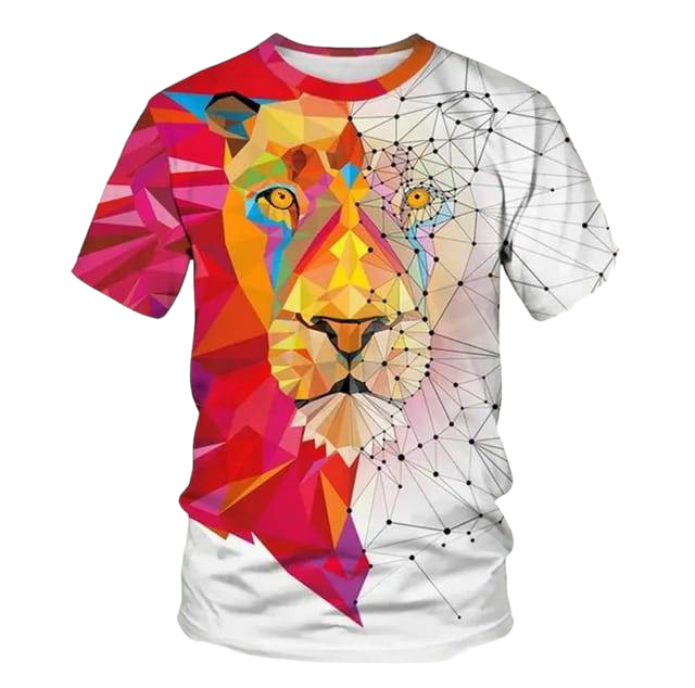 3D Lion Face Animal Lion Geometric Print Tee Top