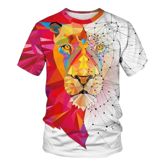 3D Lion Geometric Print Tee Front View