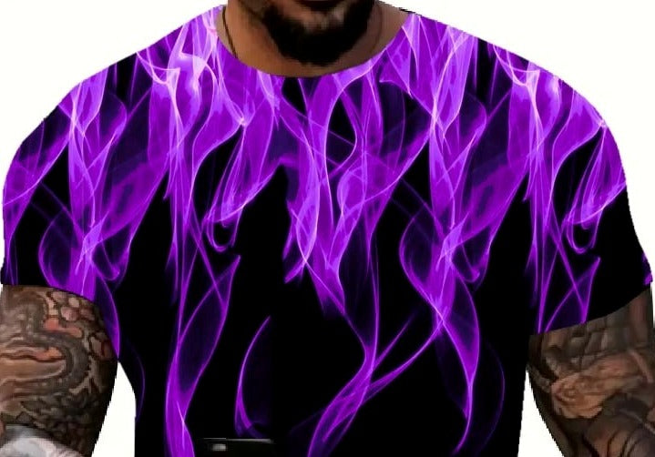 Cool 3D Flame Print T-Shirt Casual Funny Fire Pattern Pullover Unisex Fashion Tops Purple - UD FABRIC - Your Style our Design