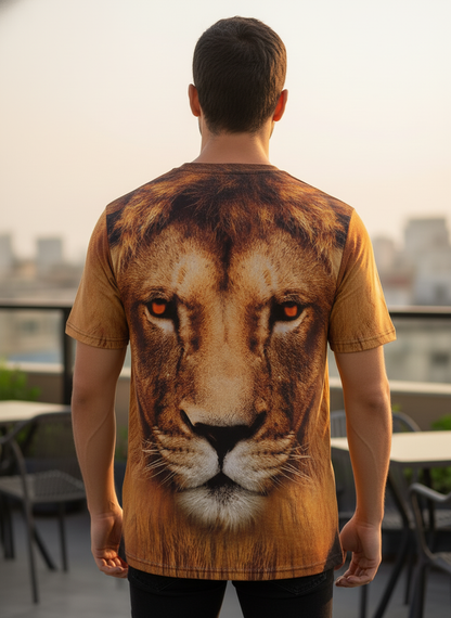 2-Pack Men's 3D Realistic Lion Graphic T-Shirts 2-Pack ( Black-Gold Lion)
