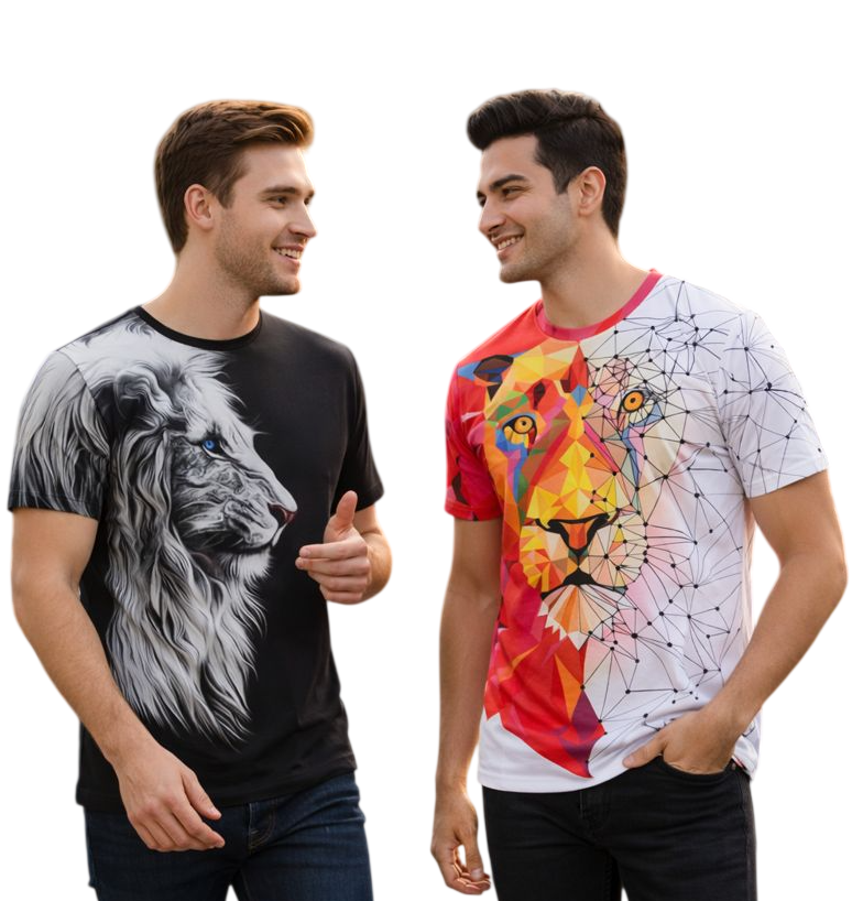 2-Pack Men's 3D Realistic Lion Graphic T-Shirts 2-Pack ( Black-Red White Lion)
